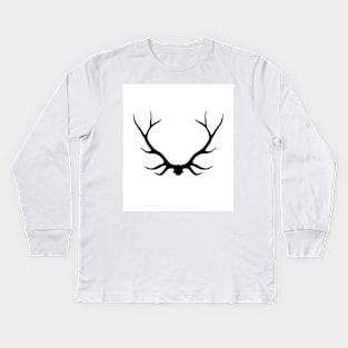 Buck Antlers - Black on White Kids Long Sleeve T-Shirt